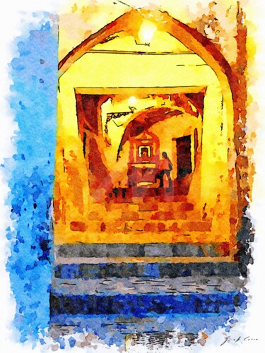 Scorcio notturno di scalinata con edicola votiva (3) Arts numériques intitulée "Scorcio notturno di…" par Giuseppe Cocco, Œuvre d'art originale, Aquarelle