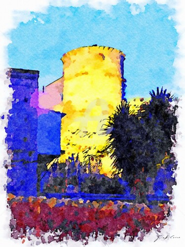 Scorcio notturno con torre Digital Arts titled "Scorcio notturno co…" by Giuseppe Cocco, Original Art, Watercolor