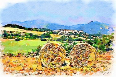 Paesaggio con balle di fieno Digital Arts titled "Paesaggio con balle…" by Giuseppe Cocco, Original Art, Watercolor