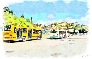 Arte digitale intitolato "Autobus parcheggiati" da Giuseppe Cocco, Opera d'arte originale, Pittura digitale