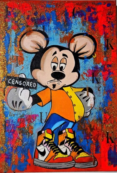 Painting titled "F**k Yourself" by Giuseppe D’Alessandro (JD), Original Artwork, Oil Mounted on Wood Panel