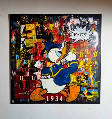 Painting titled "DonaldF*uck" by Giuseppe D’Alessandro (JD), Original Artwork, Oil Mounted on Wood Panel