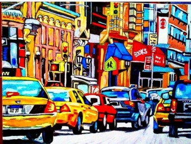 Painting titled "City" by Giuseppe D’Alessandro (JD), Original Artwork, Oil Mounted on Wood Panel