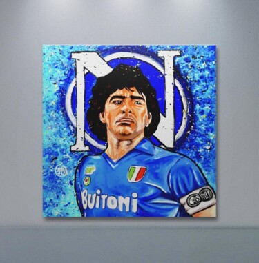 Painting titled "Maradona" by Giuseppe D’Alessandro (JD), Original Artwork, Oil Mounted on Wood Panel