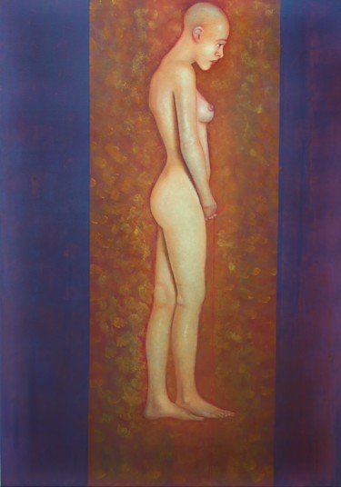Painting titled "Filo rosso 3" by Giuseppe Jobin Tanzi, Original Artwork, Oil