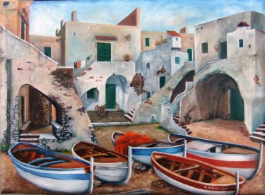 Pittura intitolato "Dimore dei pescatori" da Giuseppe Mancuso, Opera d'arte originale, Olio