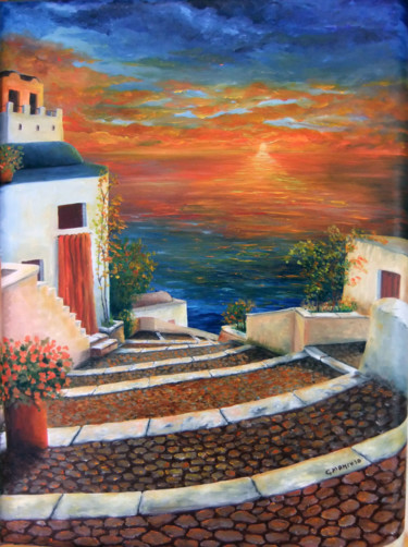 Pittura intitolato "Santorini Sunshine" da Giuseppe Mancuso, Opera d'arte originale, Olio