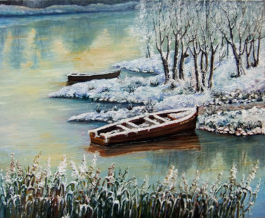 Pittura intitolato "Barca d'inverno" da Giuseppe Mancuso, Opera d'arte originale, Olio