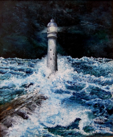 Painting titled "Il faro" by Giuseppe Mancuso, Original Artwork, Oil