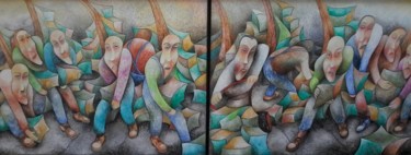 Pittura intitolato "Portatori di pietre" da Giuseppe Paolucci, Opera d'arte originale, Olio