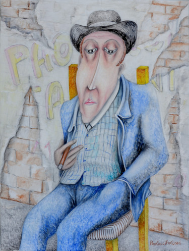 Pittura intitolato "Anziano seduto" da Giuseppe Paolucci, Opera d'arte originale, Olio