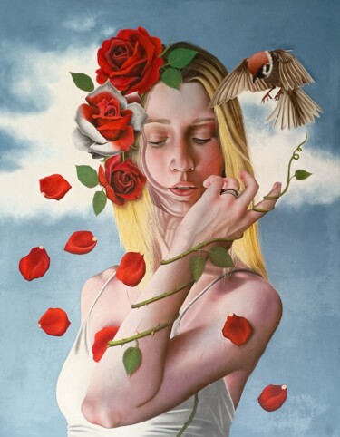 Painting titled "Afrodite e le rose" by Giuseppe Sassone (GISA), Original Artwork, Oil