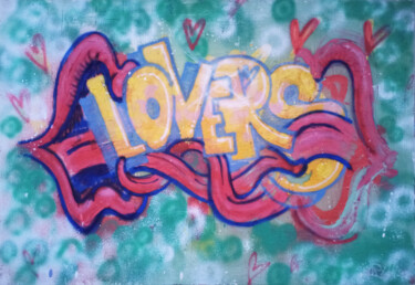 Painting titled "Lovers" by Giuseppe Valia, Original Artwork, Spray paint Mounted on Wood Stretcher frame