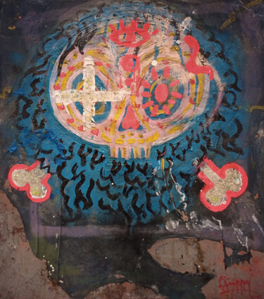 Peinture intitulée "CRAZY SKULL (GLOW I…" par Giuseppe Valia, Œuvre d'art originale, Bombe aérosol