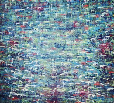 Malerei mit dem Titel "Thoughtless in Blue" von Giuseppe Valia, Original-Kunstwerk, Pigmente