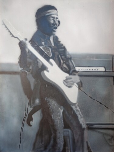 Painting titled "The 27 Club, jimi h…" by Giuseppe Valia, Original Artwork, Spray paint Mounted on Wood Stretcher frame