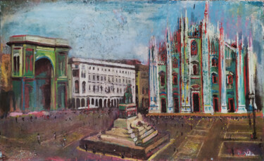 Painting titled "Duomo Milan Cathedr…" by Giuseppe Valia, Original Artwork, Oil Mounted on Wood Stretcher frame