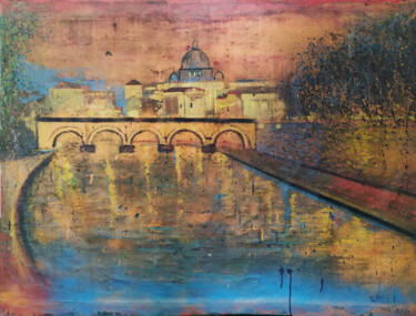 Painting titled "Rome Bridge over th…" by Giuseppe Valia, Original Artwork, Acrylic