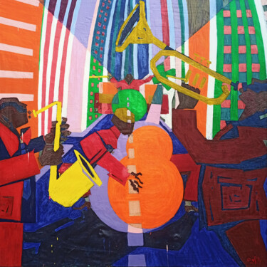 Pintura titulada "Street Jazz musicia…" por Giuseppe Valia, Obra de arte original, Pintura al aerosol Montado en Bastidor de…