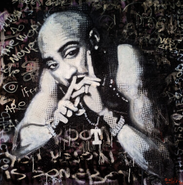 Painting titled "The 27 Club, Tupac…" by Giuseppe Valia, Original Artwork, Spray paint Mounted on Wood Stretcher frame