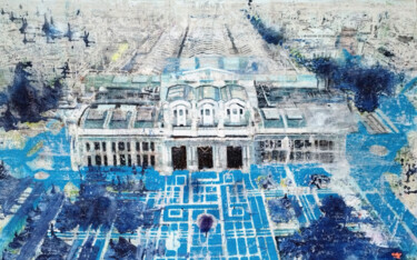 Painting titled "Milano Centrale Tra…" by Giuseppe Valia, Original Artwork, Spray paint Mounted on Wood Stretcher frame