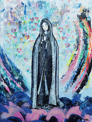 Картина под названием "Maria cries in color" - Giuseppe Valia, Подлинное произведение искусства, Акрил