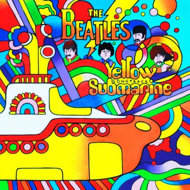 Painting titled "The Beatles Yellow…" by Giuseppe Valia, Original Artwork, Acrylic Mounted on Wood Stretcher frame