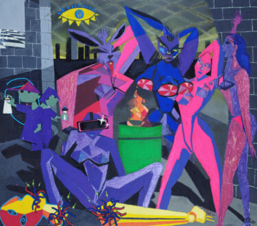Картина под названием "DISTOPIKA IN PSYQBQ…" - Giuseppe Valia, Подлинное произведение искусства, Рисунок распылителем краски