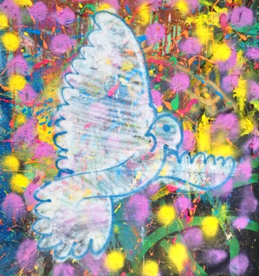 Pintura titulada "Street Dove DX" por Giuseppe Valia, Obra de arte original, Pintura al aerosol Montado en Bastidor de camil…