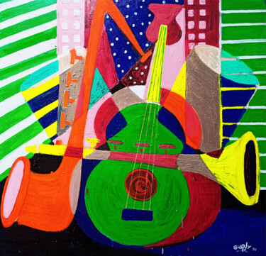 Painting titled "Street Jazz" by Giuseppe Valia, Original Artwork, Acrylic Mounted on Wood Stretcher frame