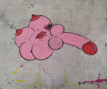 Painting titled "CAZZOficaCULOtette…" by Giuseppe Valia, Original Artwork, Acrylic Mounted on Cardboard