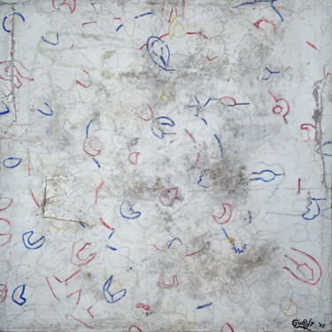 제목이 "CROWD IN RIOT"인 미술작품 Giuseppe Valia로, 원작, 페인트 스프레이 나무 들것 프레임에 장착됨