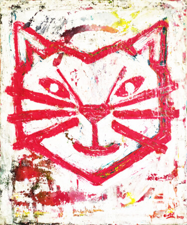 Painting titled "Le Chat" by Giuseppe Valia, Original Artwork, Spray paint Mounted on Wood Stretcher frame