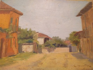 Malerei mit dem Titel "Oglianico, Piazza S…" von Giuseppe Naretto, Original-Kunstwerk, Öl