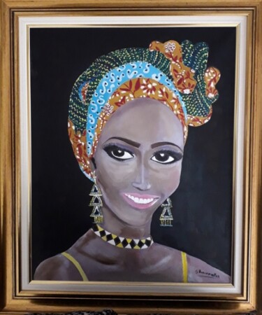 Peinture intitulée "Jeune Africaine" par Giuseppina Beaumeunier, Œuvre d'art originale, Huile