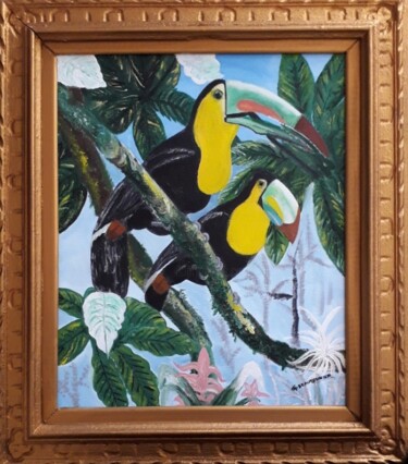 Painting titled "Les toucans de la f…" by Giuseppina Beaumeunier, Original Artwork, Oil