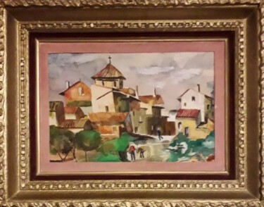 Painting titled "Un village de prove…" by Giuseppina Beaumeunier, Original Artwork, Watercolor