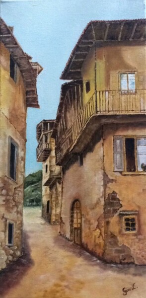 Painting titled "Borgo vecchio del S…" by Giuseppina Catalano, Original Artwork, Oil