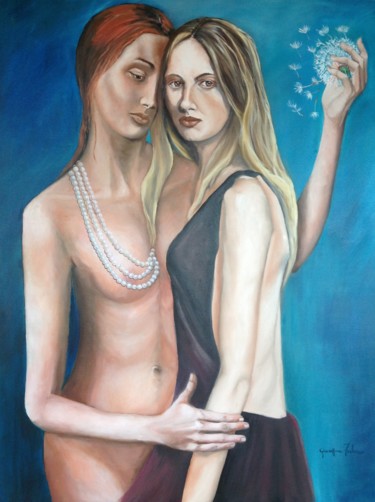 Painting titled "AMBIGUITA'" by Giuseppina Federico, Original Artwork, Oil Mounted on Wood Stretcher frame