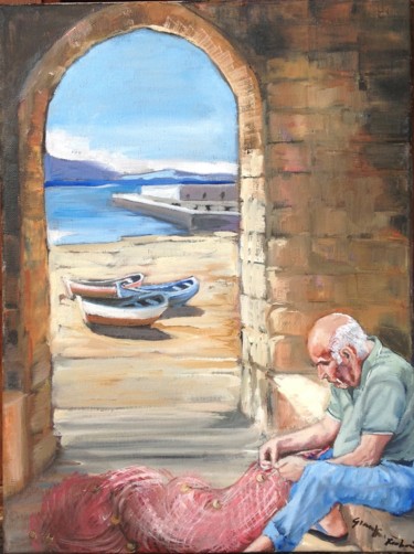 Painting titled "PORTA PESCARA(Cefal…" by Giuseppina Federico, Original Artwork, Oil Mounted on Wood Stretcher frame
