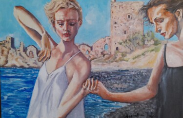Painting titled "Amiche" by Giuseppina Federico, Original Artwork, Oil Mounted on Wood Stretcher frame