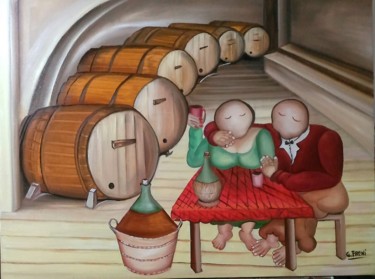 Peinture intitulée "Amore in cantina" par Giuseppina Freni, Œuvre d'art originale, Huile