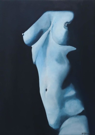 Painting titled "Il nudo blu" by Giuseppina Lasaponara, Original Artwork, Oil