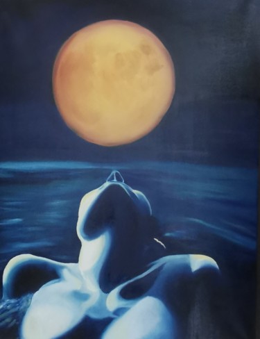 Pittura intitolato "Respiro della Luna" da Giuseppina Lasaponara, Opera d'arte originale, Olio