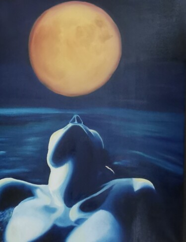 Pittura intitolato "Respiro della Luna" da Giuseppina Lasaponara, Opera d'arte originale, Olio