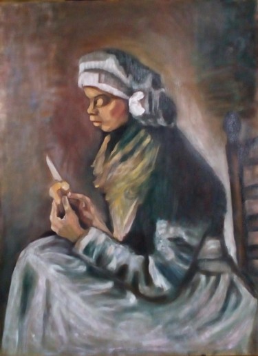 Painting titled "la pelatrice di pat…" by Cardellarte, Original Artwork, Oil