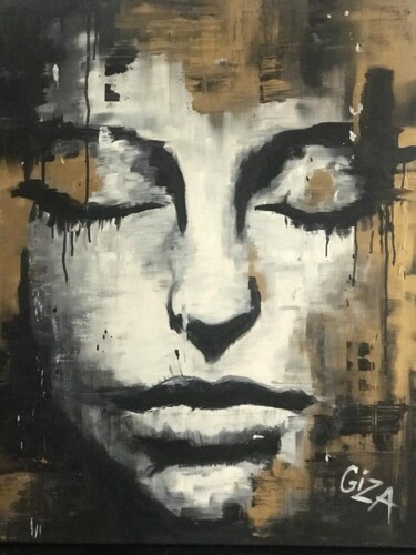 Painting titled "GOLDEN SHADOWS" by Giza, Original Artwork, Acrylic Mounted on Wood Stretcher frame