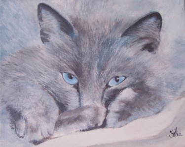 Peinture intitulée "le chat bleu" par Gizelia, Œuvre d'art originale