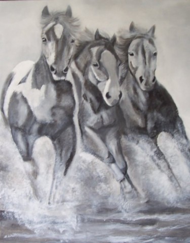 Peinture intitulée "les chevaux de la m…" par Gizelia, Œuvre d'art originale