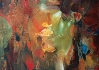 Peinture intitulée "poissons3" par Edmond Gjikopulli, Œuvre d'art originale